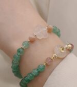 Myrtilus Buddha Stone Gratitude Bracelet – Green Strawberry Quartz & Chalcedony Flower