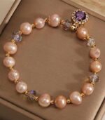 Myrtilus Champagne Pearl Bracelet with Amethyst Pendant – Handmade Luxury Jewelry