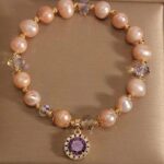 Myrtilus Champagne Pearl Bracelet with Amethyst Pendant – Handmade Luxury Jewelry