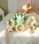 Myrtilus Crochet Dinosaur Rattle & Teether Set – Handmade in Cotton
