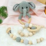 Myrtilus Crochet Elephant Rattle & Teether Set – Handmade in Cotton and Wood