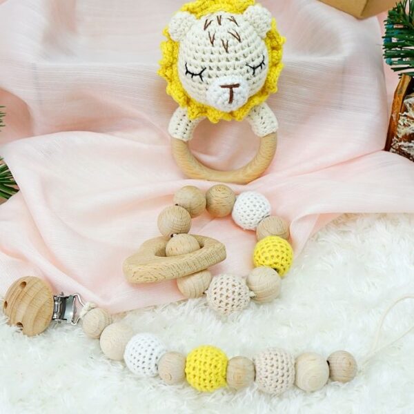 Myrtilus Crochet Lion Rattle & Teether Set – Handmade in Cotton
