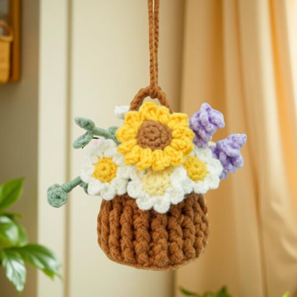 Myrtilus Crochet Potted Pendant – Handmade Hanging Flower Basket