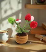 Myrtilus Strawberry Bloom – A Handmade 100% Acrylic Crochet Strawberry Planter by Myrtilus