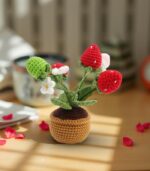 Myrtilus Strawberry Bloom – A Handmade 100% Acrylic Crochet Strawberry Planter by Myrtilus