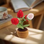 Myrtilus Strawberry Bloom – A Handmade 100% Acrylic Crochet Strawberry Planter by Myrtilus
