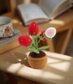 Myrtilus Strawberry Bloom – A Handmade 100% Acrylic Crochet Strawberry Planter by Myrtilus