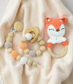 Myrtilus Crochet Fox Rattle & Teether Set – Handmade in Cotton