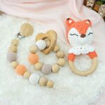 Myrtilus Crochet Fox Rattle & Teether Set – Handmade in Cotton