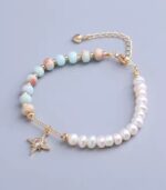 Myrtilus Freshwater Pearl & Shoushan Stone Bracelet – Handmade with Star Charm