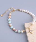 Myrtilus Freshwater Pearl & Shoushan Stone Bracelet – Handmade with Star Charm