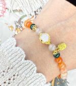 Myrtilus Golden Jade & Pearl Accent Bracelet – Handmade Gemstone Jewelry