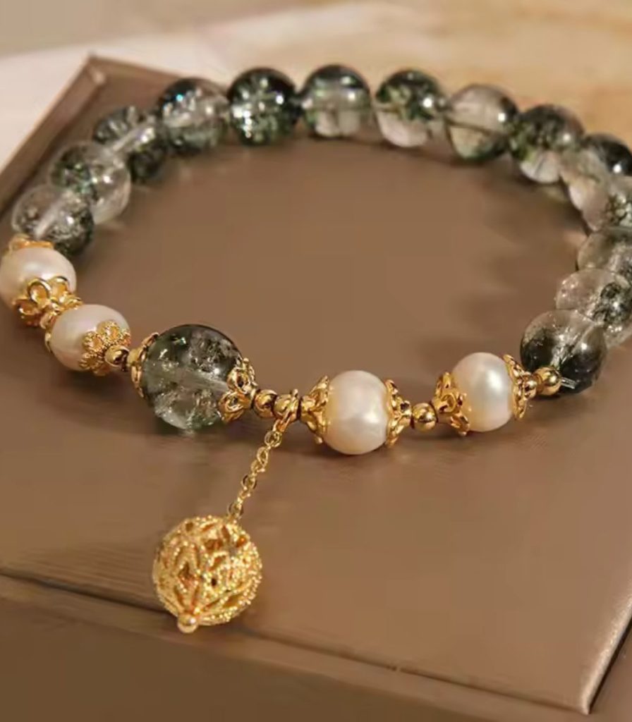 Myrtilus Green Ghost & Pearl Bracelet – Handmade Ethnic Jewelry for Women