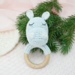 Myrtilus Handmade Crochet Cow Rattle with Beech Wood Teething Ring