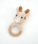 Myrtilus Handmade Crochet Deer Rattle with Beech Wood Teething Ring