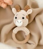 Myrtilus Handmade Crochet Deer Rattle with Beech Wood Teething Ring