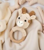 Myrtilus Handmade Crochet Deer Rattle with Beech Wood Teething Ring