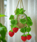 Myrtilus Handmade Crochet Hanging Basket – White Flowers or Strawberry Plant
