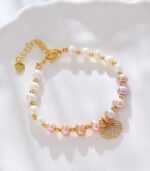 Myrtilus Iridescent Pearl Heart Charm Bracelet – 18K Gold-Plated Jewelry for Women
