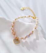 Myrtilus Iridescent Pearl Heart Charm Bracelet – 18K Gold-Plated Jewelry for Women