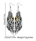 Myrtilus Lampwork Drop Earrings-Bear Fringe & Neutral Beaded