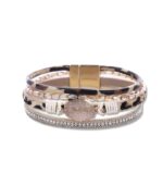 Myrtilus Leather Wrap Bracelet – Handmade with Crystal Beads and Magnetic Cuff Closure