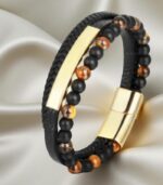 Myrtilus Men’s Agate Leather Bracelet - Handmade with Beads