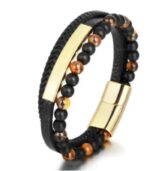 Myrtilus Men’s Agate Leather Bracelet - Handmade with Beads