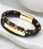 Myrtilus Men’s Agate Leather Bracelet - Handmade with Beads