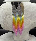 Myrtilus Lampwork Drop Earrings – Aurora Tassel & Ombre Beaded Design - Image 2