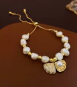 Myrtilus Natural Pearl Bead Bracelet – Elegant Gold-Accented Shell Charm Jewelry
