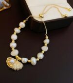 Myrtilus Natural Pearl Bead Bracelet – Elegant Gold-Accented Shell Charm Jewelry