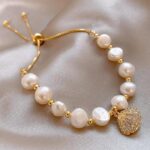 Myrtilus Natural Pearl Bead Bracelet – Elegant Gold-Accented Shell Charm Jewelry