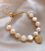 Myrtilus Natural Pearl Bead Bracelet – Elegant Gold-Accented Shell Charm Jewelry