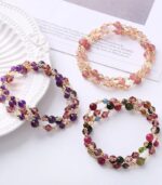 Myrtilus Natural Tourmaline, Strawberry Quartz & Amethyst Double-Wrap Bracelet