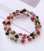 Myrtilus Natural Tourmaline, Strawberry Quartz & Amethyst Double-Wrap Bracelet