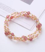 Myrtilus Natural Tourmaline, Strawberry Quartz & Amethyst Double-Wrap Bracelet