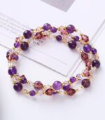 Myrtilus Natural Tourmaline, Strawberry Quartz & Amethyst Double-Wrap Bracelet