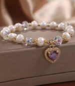Myrtilus Pearl & Amethyst Heart Bracelet – Handmade Romantic Jewelry for Women