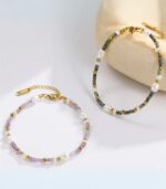 Myrtilus Pearl & Crystal Charm Bracelet – Handmade Stainless Steel Jewelry