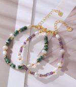 Myrtilus Pearl & Crystal Charm Bracelet – Handmade Stainless Steel Jewelry
