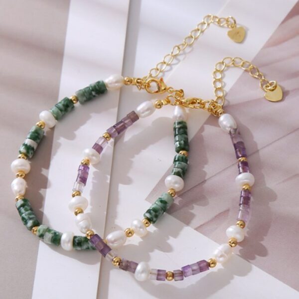 Myrtilus Pearl & Crystal Charm Bracelet – Handmade Stainless Steel Jewelry
