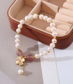 Myrtilus Pearl & Quartz Clover Bracelet – Handmade Lucky Charm Jewelry