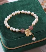 Myrtilus Pearl & Quartz Clover Bracelet – Handmade Lucky Charm Jewelry