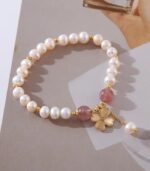 Myrtilus Pearl & Quartz Clover Bracelet – Handmade Lucky Charm Jewelry