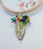 Myrtilus Petal Shade Closed Umbrella – Handmade Beaded Brooch - Image 3