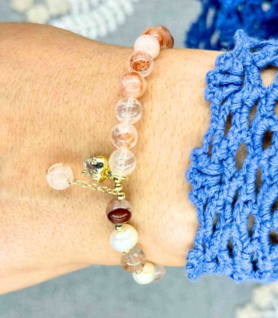 Myrtilus Red Gum Flower Beaded Bracelet – Handmade Crystal Charm Jewelry