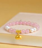 Myrtilus Rose Quartz & Pearl Bracelet – Handmade Healing Jewelry