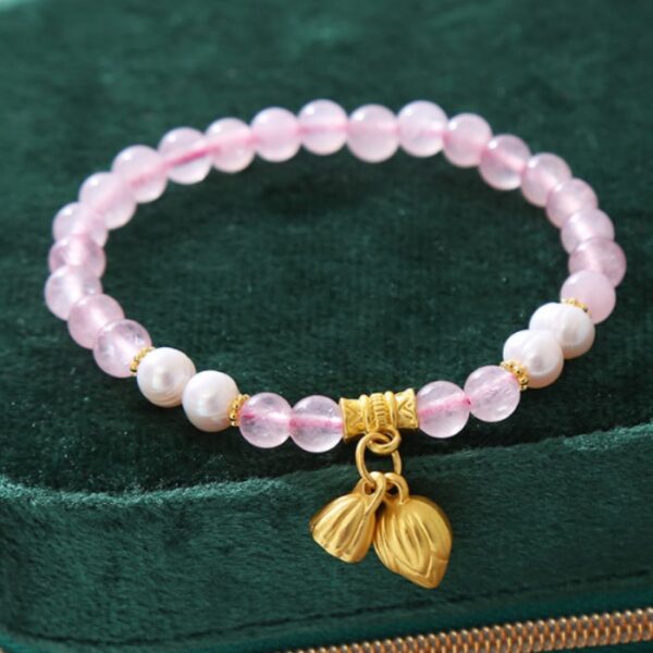 Myrtilus Rose Quartz & Pearl Bracelet – Handmade Healing Jewelry