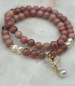 Myrtilus Rose Quartz & Rhodonite Butterfly Bracelet – Handmade with Freshwater Pearls